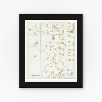 Old map wall art mockup — black gallery frame with white mat — Sanborn Fire Insurance Map from Elmore, Ottawa County, Ohio (1899), Sheet #0004