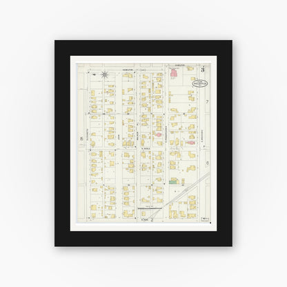 Old map wall art mockup — black gallery frame with white mat — Sanborn Fire Insurance Map from Shelbyville, Shelby County, Indiana (1898), Sheet #0003