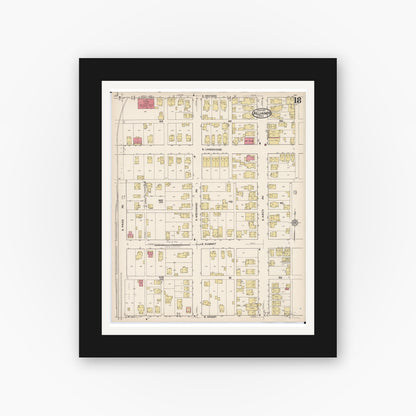 Old map wall art mockup — black gallery frame with white mat — Sanborn Fire Insurance Map from Alliance, Stark County, Ohio (1921), Sheet #0018