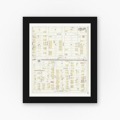 Old map wall art mockup — black gallery frame with white mat — Sanborn Fire Insurance Map from Latrobe, Westmoreland County, Pennsylvania (1909), Sheet #0015
