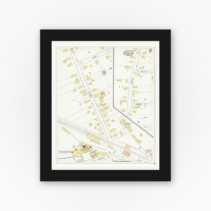 Old map wall art mockup — black gallery frame with white mat — Sanborn Fire Insurance Map from Randolph, Norfolk County, Massachusetts (1909), Sheet #0006
