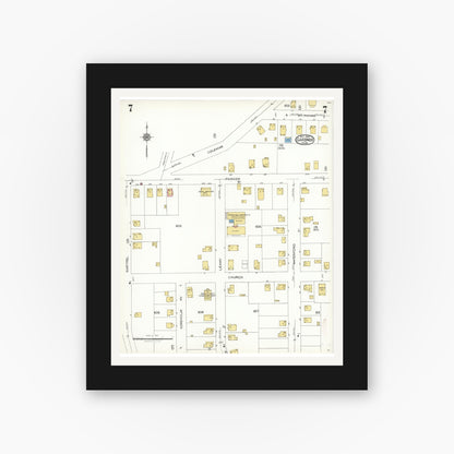 Old map wall art mockup — black gallery frame with white mat — Sanborn Fire Insurance Map from Gardner, Worcester County, Massachusetts (1923), Sheet #0007