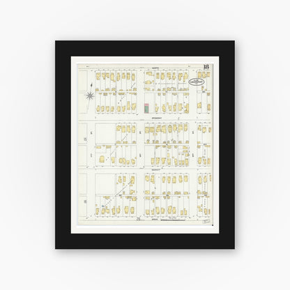 Old map wall art mockup — black gallery frame with white mat — Sanborn Fire Insurance Map from Logansport, Cass County, Indiana (1906), Sheet #0018