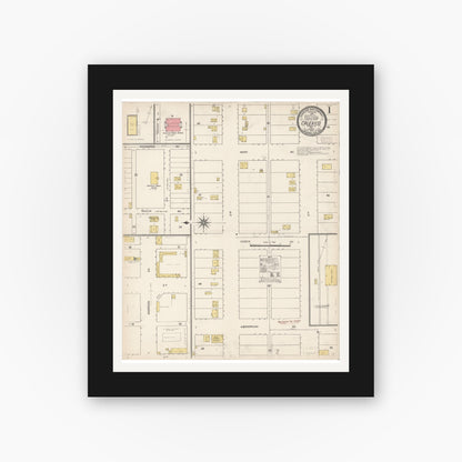 Old map wall art mockup — black gallery frame with white mat — Sanborn Fire Insurance Map from Calexico, Imperial County, California (1910), Sheet #0001