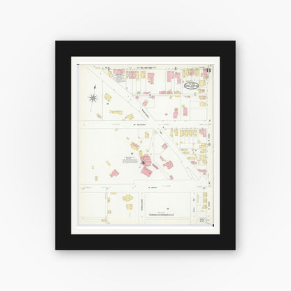 Old map wall art mockup — black gallery frame with white mat — Sanborn Fire Insurance Map from Chillicothe, Ross County, Ohio (1909), Sheet #0014