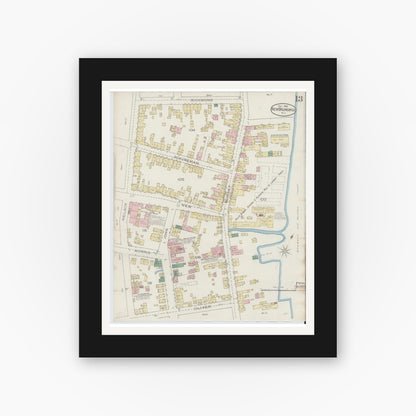 Old map wall art mockup — black gallery frame with white mat — Sanborn Fire Insurance Map from New Brunswick, Middlesex County, New Jersey (1886), Sheet #0013