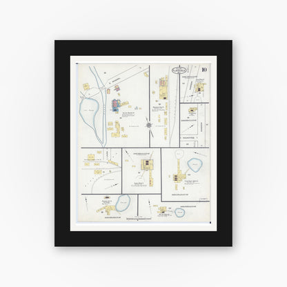 Old map wall art mockup — black gallery frame with white mat — Sanborn Fire Insurance Map from Platteville, Grant County, Wisconsin (1915), Sheet #0010