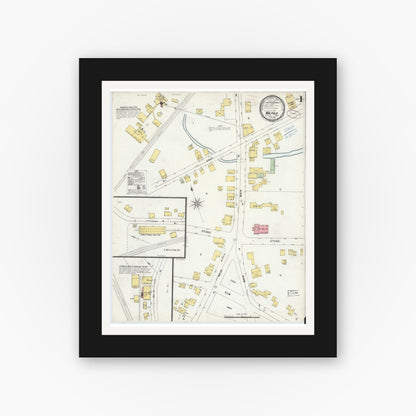 Old map wall art mockup — black gallery frame with white mat — Sanborn Fire Insurance Map from Walpole, Norfolk County, Massachusetts (1899) - Complete Map Set