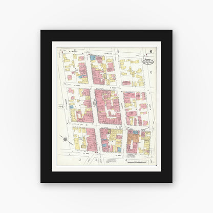 Old map wall art mockup — black gallery frame with white mat — Sanborn Fire Insurance Map from Little Falls, Herkimer County, New York (1911), Sheet #0006