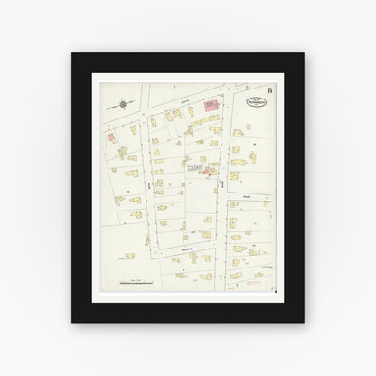 Old map wall art mockup — black gallery frame with white mat — Sanborn Fire Insurance Map from Trumansburg, Tompkins County, New York (1910), Sheet #0008