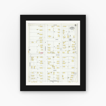 Old map wall art mockup — black gallery frame with white mat — Sanborn Fire Insurance Map from Kenosha, Kenosha County, Wisconsin (1905), Sheet #0002