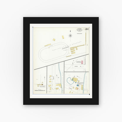 Old map wall art mockup — black gallery frame with white mat — Sanborn Fire Insurance Map from Tiffin, Seneca County, Ohio (1908), Sheet #0024