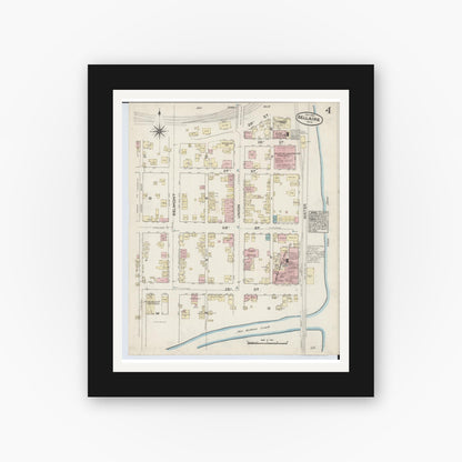 Old map wall art mockup — black gallery frame with white mat — Sanborn Fire Insurance Map from Bellaire, Belmont County, Ohio (1884), Sheet #0004