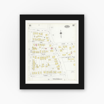 Old map wall art mockup — black gallery frame with white mat — Sanborn Fire Insurance Map from Ossining, Westchester County, New York (1924), Sheet #0011