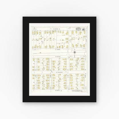 Old map wall art mockup — black gallery frame with white mat — Sanborn Fire Insurance Map from Herrin, Williamson County, Illinois (1922), Sheet #0010