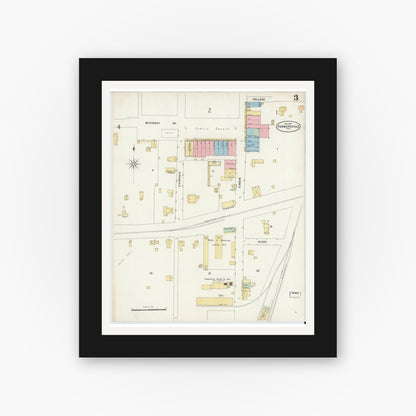 Old map wall art mockup — black gallery frame with white mat — Sanborn Fire Insurance Map from Farmersville, Collin County, Texas (1897), Sheet #0003