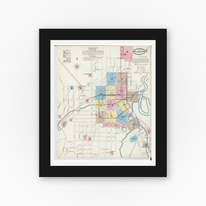 Old map wall art mockup — black gallery frame with white mat — Sanborn Fire Insurance Map from Kalamazoo, Kalamazoo County, Michigan (1891) - Complete Map Set