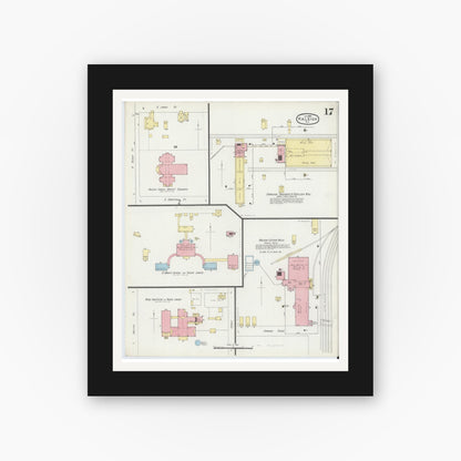 Old map wall art mockup — black gallery frame with white mat — Sanborn Fire Insurance Map from Raleigh, Wake County, North Carolina (1896), Sheet #0017