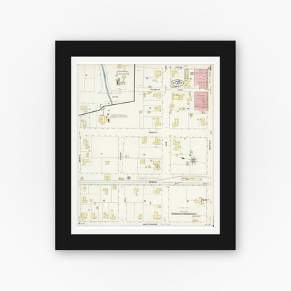 Old map wall art mockup — black gallery frame with white mat — Sanborn Fire Insurance Map from Gilmer, Upshur County, Texas (1907), Sheet #0004