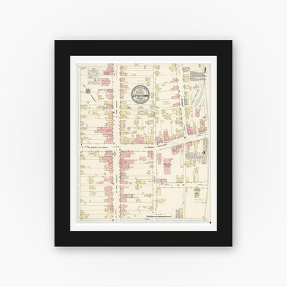 Old map wall art mockup — black gallery frame with white mat — Sanborn Fire Insurance Map from Littlestown, Adams County, Pennsylvania (1912), Sheet #0001
