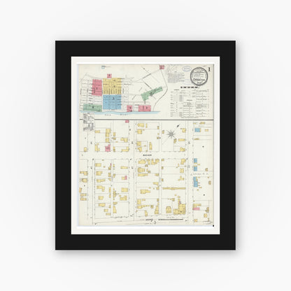Old map wall art mockup — black gallery frame with white mat — Sanborn Fire Insurance Map from Cannelton, Perry County, Indiana (1898) - Complete Map Set