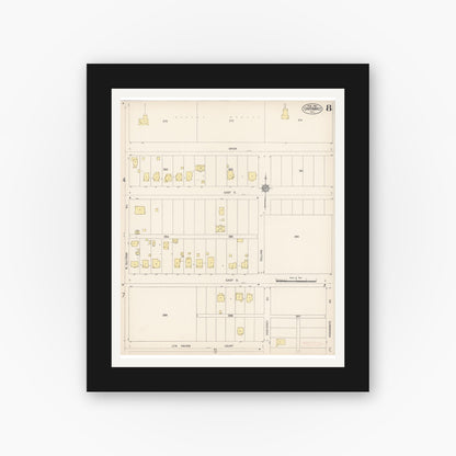Old map wall art mockup — black gallery frame with white mat — Sanborn Fire Insurance Map from Ontario, San Bernardino County, California (1912), Sheet #0008