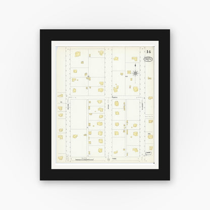 Old map wall art mockup — black gallery frame with white mat — Sanborn Fire Insurance Map from Denton, Denton County, Texas (1907), Sheet #0014