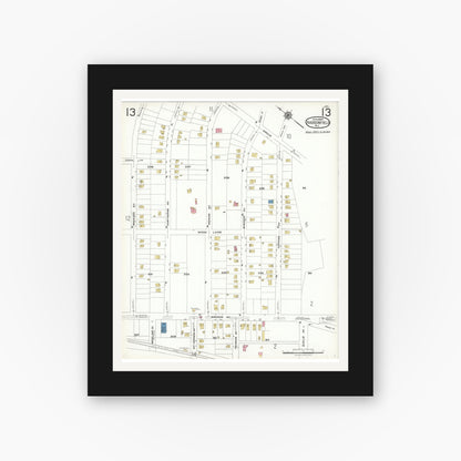 Old map wall art mockup — black gallery frame with white mat — Sanborn Fire Insurance Map from Haddonfield, Camden County, New Jersey (1923), Sheet #0013