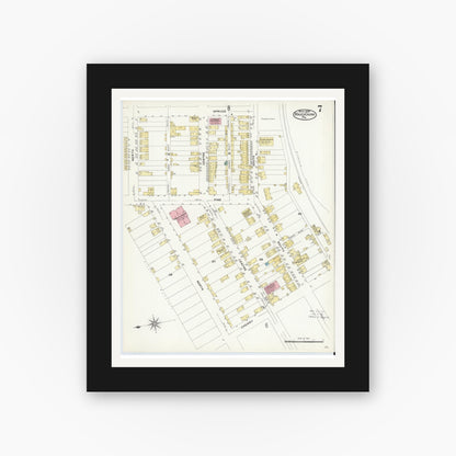 Old map wall art mockup — black gallery frame with white mat — Sanborn Fire Insurance Map from Mauch Chunk, Carbon County, Pennsylvania (1908), Sheet #0007
