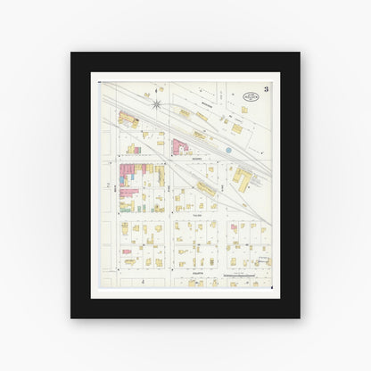 Old map wall art mockup — black gallery frame with white mat — Sanborn Fire Insurance Map from Holden, Johnson County, Missouri (1898), Sheet #0003