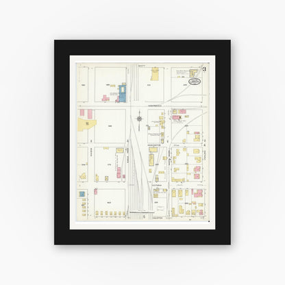 Old map wall art mockup — black gallery frame with white mat — Sanborn Fire Insurance Map from Laredo, Webb County, Texas (1916), Sheet #0003