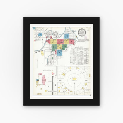 Old map wall art mockup — black gallery frame with white mat — Sanborn Fire Insurance Map from Decorah, Winneshiek County, Iowa (1902) â€” Complete Set