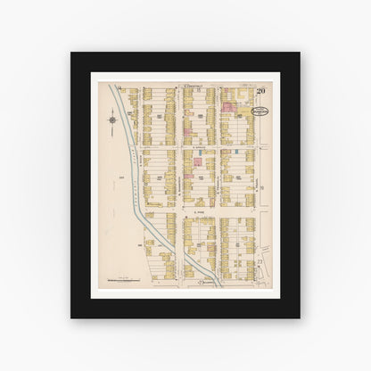 Old map wall art mockup — black gallery frame with white mat — Sanborn Fire Insurance Map from Shamokin, Northumberland County, Pennsylvania (1922), Sheet #0020