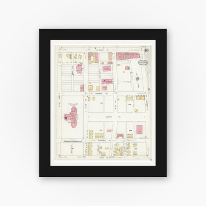 Old map wall art mockup — black gallery frame with white mat — Sanborn Fire Insurance Map from Duquesne, Allegheny County, Pennsylvania (1911), Sheet #0010