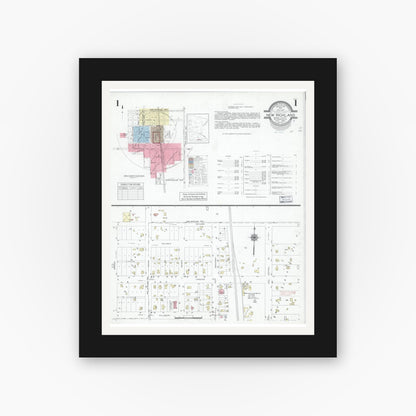 Old map wall art mockup — black gallery frame with white mat — Sanborn Fire Insurance Map from New Richland, Waseca County, Minnesota (1947) - Complete Map Set