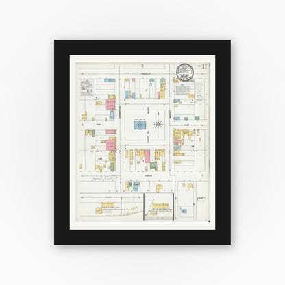 Old map wall art mockup — black gallery frame with white mat — Sanborn Fire Insurance Map from Goliad, Goliad County, Texas (1900) - Complete Map Set