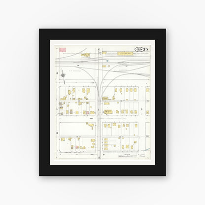Old map wall art mockup — black gallery frame with white mat — Sanborn Fire Insurance Map from Colton, San Bernardino County, California (1911), Sheet #0015
