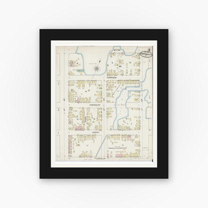 Old map wall art mockup — black gallery frame with white mat — Sanborn Fire Insurance Map from Portsmouth, Independent Cities, Virginia (1888), Sheet #0003