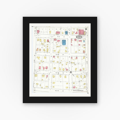 Old map wall art mockup — black gallery frame with white mat — Sanborn Fire Insurance Map from Mount Vernon, Linn County, Iowa (1921), Sheet #0004
