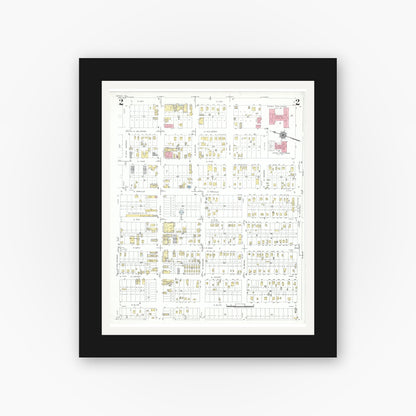 Old map wall art mockup — black gallery frame with white mat — Sanborn Fire Insurance Map from Kermit, Winkler County, Texas (1946), Sheet #0002