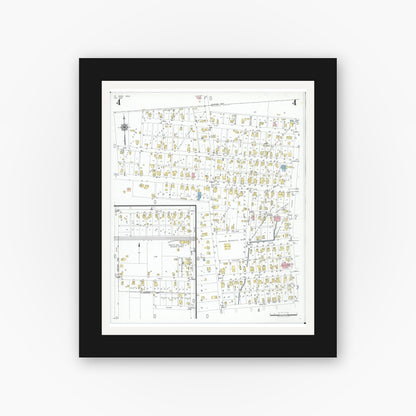 Old map wall art mockup — black gallery frame with white mat — Sanborn Fire Insurance Map from Saint Paris, Champaign County, Ohio (1948), Sheet #0004