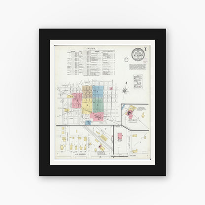 Old map wall art mockup — black gallery frame with white mat — Sanborn Fire Insurance Map from Mount Vernon, Jefferson County, Illinois (1902) - Complete Map Set