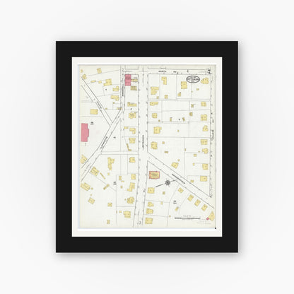 Old map wall art mockup — black gallery frame with white mat — Sanborn Fire Insurance Map from Pittsburg, Camp County, Texas (1921), Sheet #0007