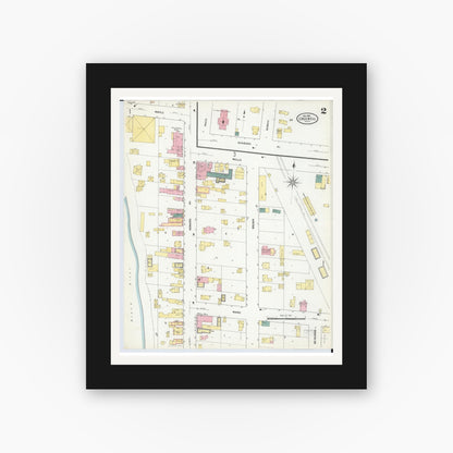 Old map wall art mockup — black gallery frame with white mat — Sanborn Fire Insurance Map from Croswell, Sanilac County, Michigan (1909), Sheet #0002