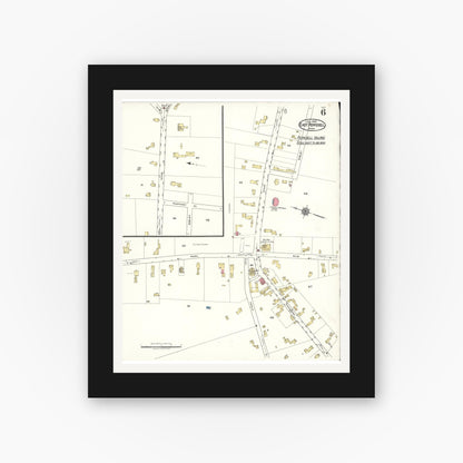 Old map wall art mockup — black gallery frame with white mat — Sanborn Fire Insurance Map from East Pepperell, Middlesex County, Massachusetts (1922), Sheet #0006