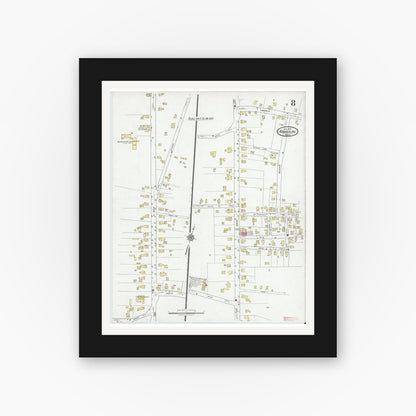 Old map wall art mockup — black gallery frame with white mat — Sanborn Fire Insurance Map from Randolph, Norfolk County, Massachusetts (1919), Sheet #0008