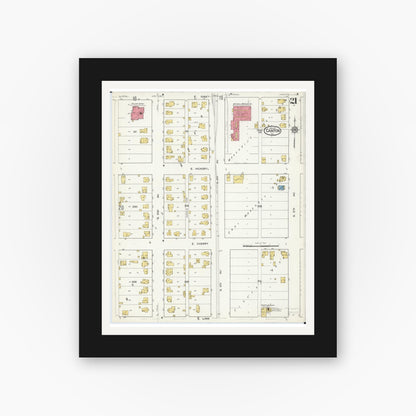Old map wall art mockup — black gallery frame with white mat — Sanborn Fire Insurance Map from Canton, Fulton County, Illinois (1917), Sheet #0021