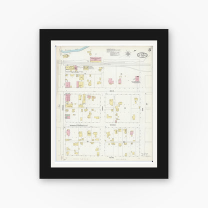 Old map wall art mockup — black gallery frame with white mat — Sanborn Fire Insurance Map from Le Sueur, Le Sueur County, Minnesota (1896), Sheet #0003