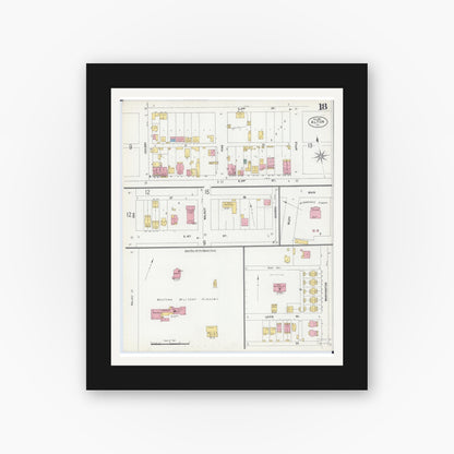 Old map wall art mockup — black gallery frame with white mat — Sanborn Fire Insurance Map from Alton, Madison County, Illinois (1902), Sheet #0018