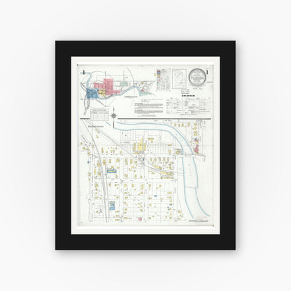 Old map wall art mockup — black gallery frame with white mat — Sanborn Fire Insurance Map from Flushing, Genesee County, Michigan (1934) - Complete Map Set